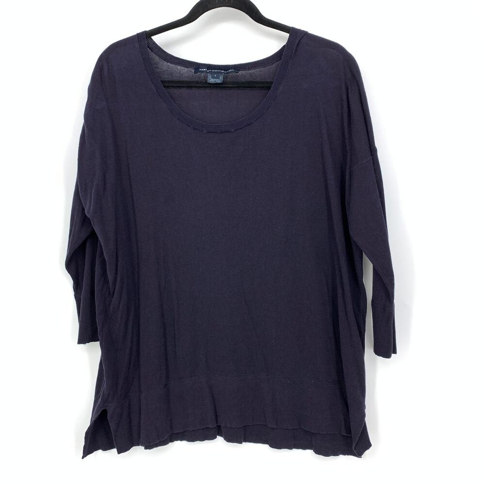 French Connection Sweater Womens Size Large Scoop Neck 3/4 Sleeve Navy Blue